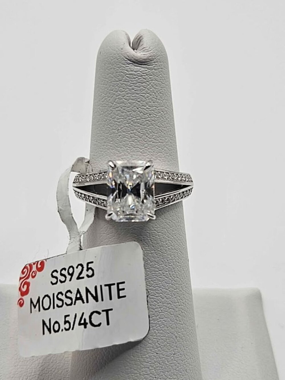 4ct Radiant Cut Moissanite Split Shank Ring Size 5 .925
